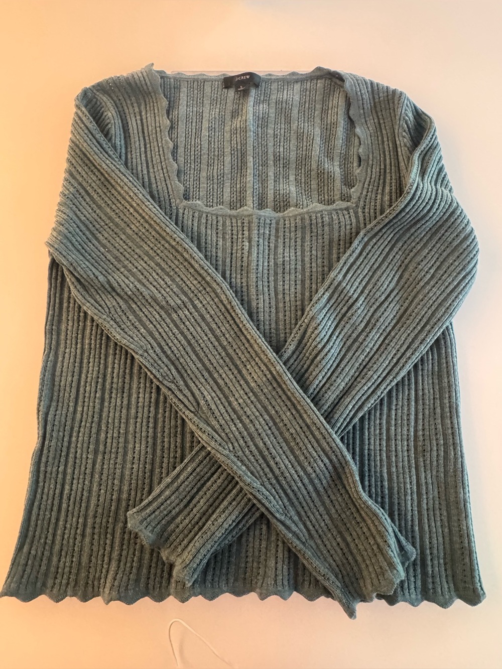 J. Crew Ribbed Square-Neck Sweater in Dusty Teal Green